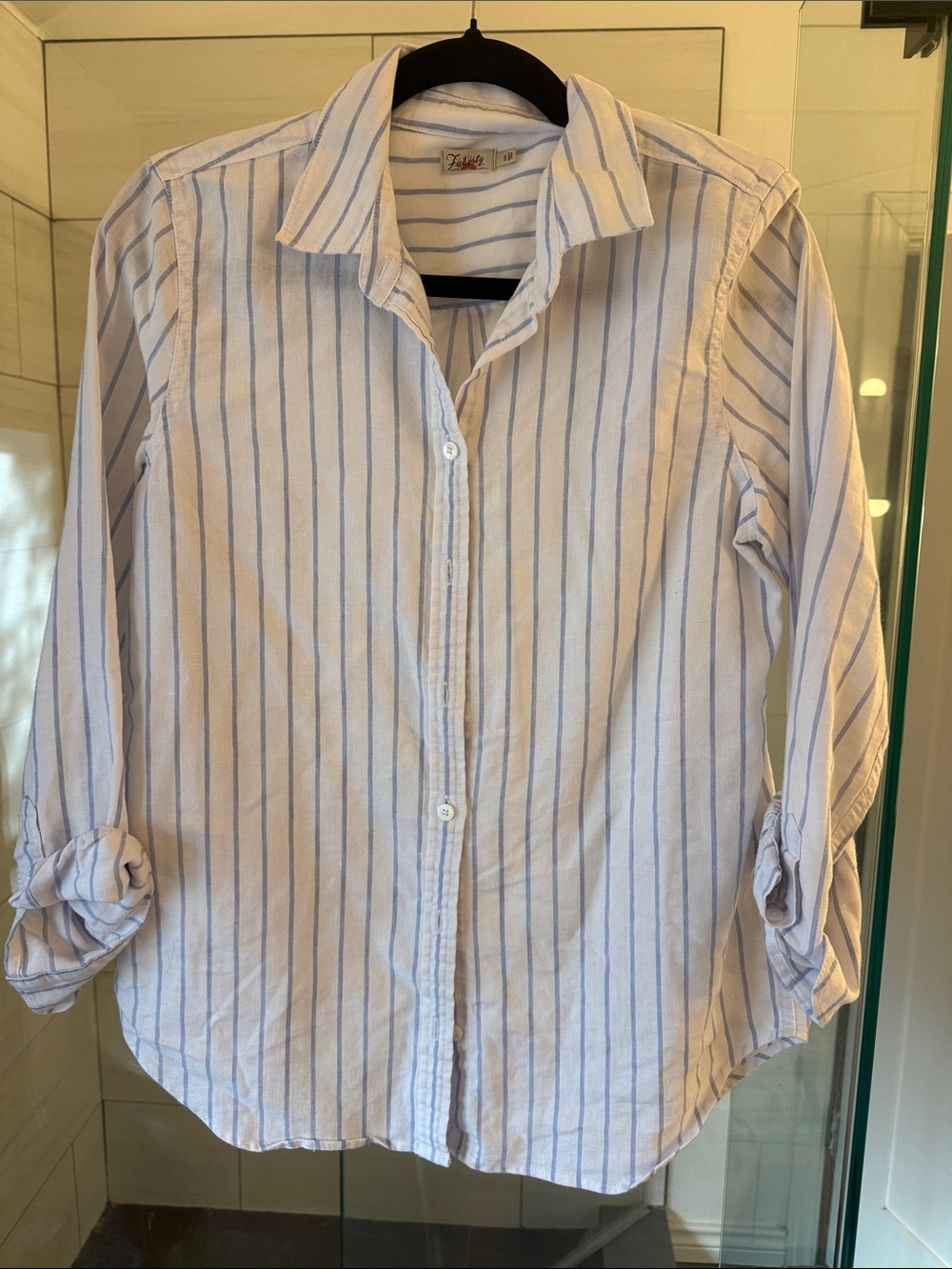 Faherty White Button-Down Shirt with Blue Stripes